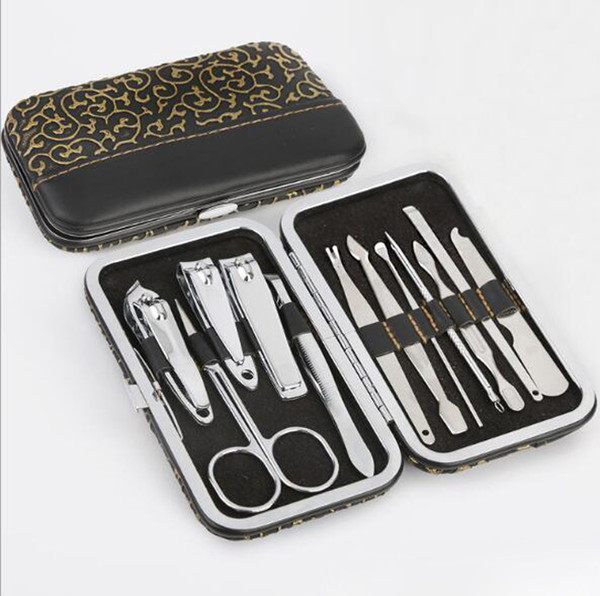 12pcs/set Stainless Steel Nail Manicure Tool Kit Nail Art Clipper Pedicure Scissor Tweezer Knife Ear Pick Utility Mnicure Set DHL