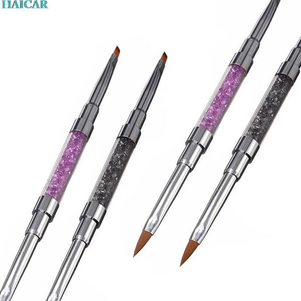 Wholesale- 1 Pcs Double-sided Nail Art Care Tools Pen Gel Brush Handle Nail Art Crystal Pen Anti-slip handle soft hair Dropship feb23