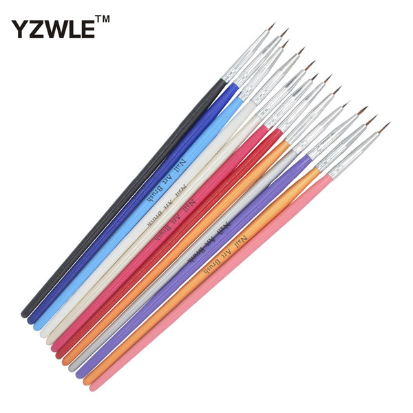 Wholesale- YZWLE 12 Pcs/Pack Colorful Nail ATiny Acrylic Nail Art Tips Liner Painting Drawing Pen Nail Brush Pen Tools 36