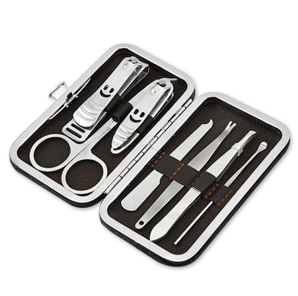 7pcs/set Stainless Steel Nail Care Tools Manicure Sets Nail Clippers Nail Scissors Tweezer Manicure Pedicure Set Travel Grooming Kit