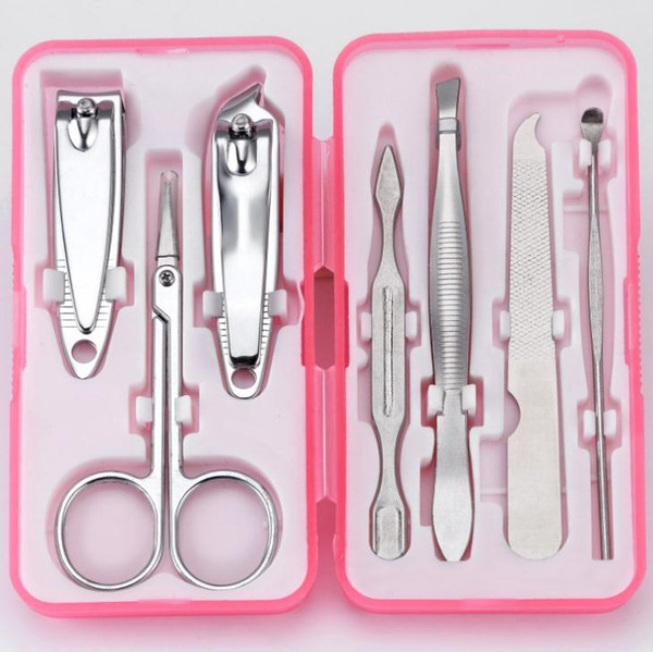 High Quality 7pcs/set Stainless Steel Nail Manicure Tool Kit Nail Art Clipper Pedicure Scissor Tweezer Ear Pick Utility Mnicure Set