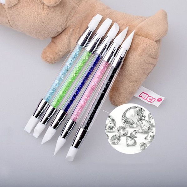 5 color 2 Way Nail Art Sculpture Pen Brushes Soft Silicone Carving Craft Polish Rhinestone Handle Nail Art Brush Dotting Tools