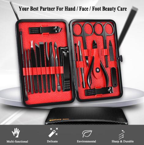 18Pcs Pro Manicure Set tool Nails Clipper for all extension Pedicure set Kit Utility Scissors Tweezer Knife Nail Art Tools kits