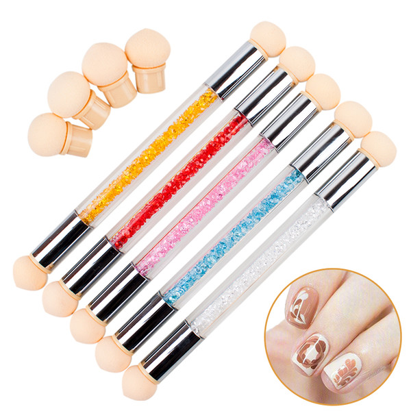 Sponge Heads Sharp Round Replaceable Powder Brush Shade Gradient Pen Short Handle Nail Art Tool