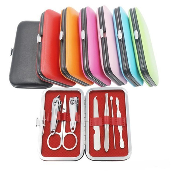 7 pcs Nail Clippers Kit Scissors Tweezer Knife Ear pick Utility Manicure Set Tools Random Colors ak074