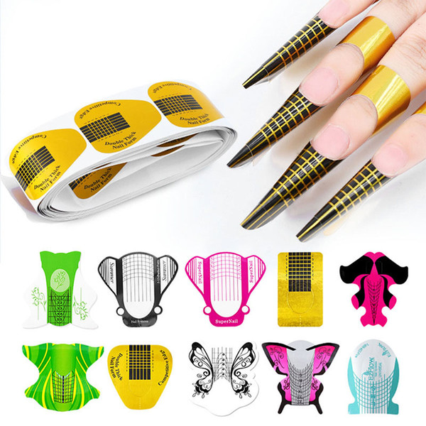 100 Pcs/set Nail Art Extension Sticker Polish Gel Tips Gold U Shape French Tips Guide Nail Art Form Manicure Styling Tools