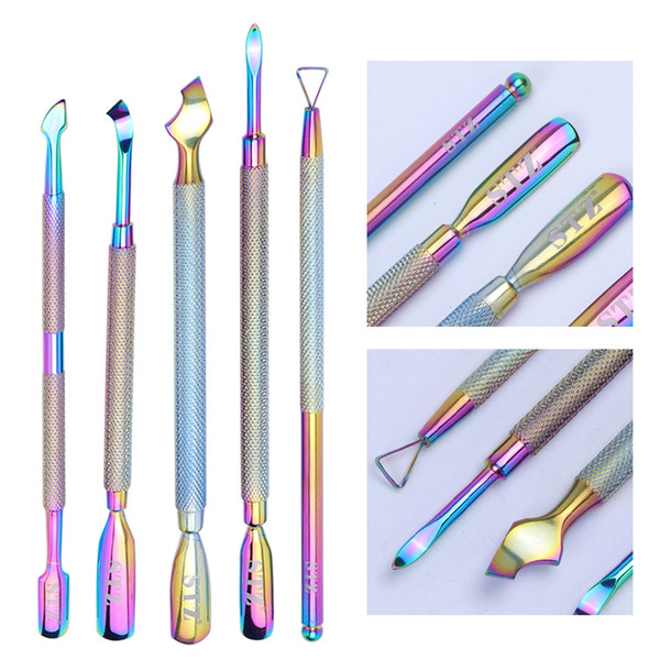 1pcs Chameleon Double End Nail Art Pusher UV Gel Polish Dead Skin Remover Manicure Cutter Spoon Cuticle Pusher Nail Tool New