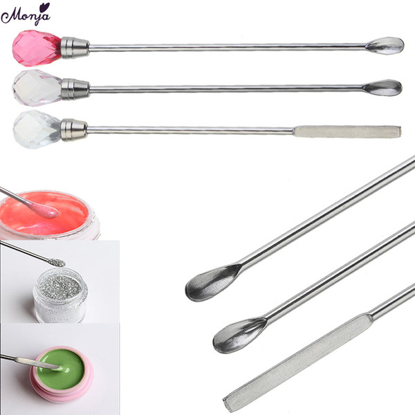 Monja Nail Art Stainless Steel Acrylic Polish Uv Gel Glitter Liquid Powder Stirring Mixing Rod Spatula Spoon Stick Manicure Tool SH190724