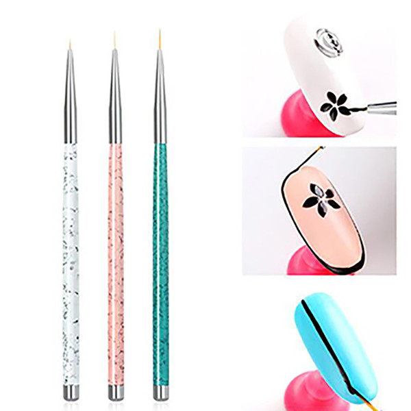 3pcs/set Nail Art Liner Painting Pen 3D Tips DIY Acrylic UV Gel Brushes Drawing Kit Flower Line Grid French Designer Manicure Tool