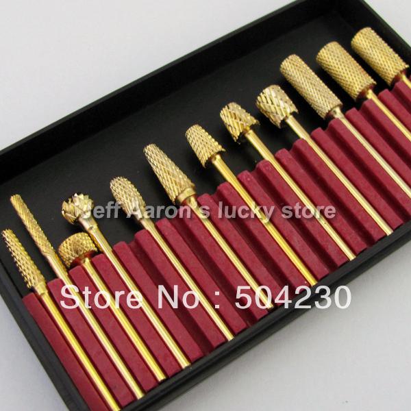 12PCS Professional Gold coated Carbide Nail Drill Bits Set For Electric Nail Drill Machine Kit 3/32