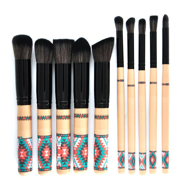 10PCS Makeup Brushes Set Bohemian Style Foundation Blending Powder Brush Eyeshadow Contour Concealer Blushes Cosmetic Makeup Tool R0345