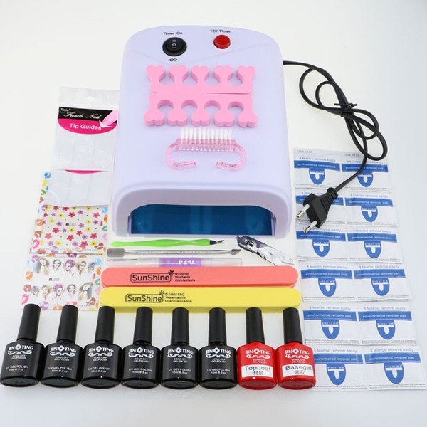 Wholesale- Nail art tools kit set 36W UV Lamp & 6 Color 10ml soak off Gel Polish nail base gel top coat gel polish kit nail Manicure tools