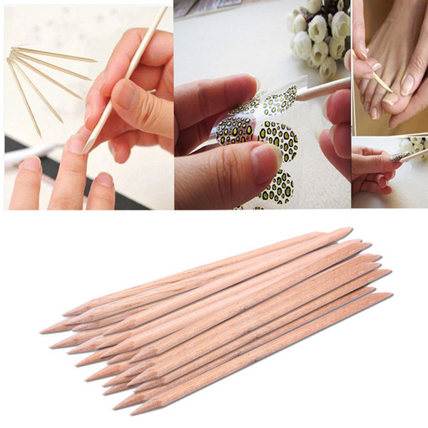 100pcs Wooden Cuticle Pusher Double End Nail Art Cuticle Remover Orange Wood Sticks For Cuticle Removal Manicure Nail Art Tools