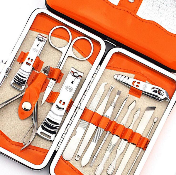 Stainless Steel 13pc Nail Art Tools Manicure Set with Cuticle Clipper Ear Pick Dead Skin Fork Nails File Care Kits