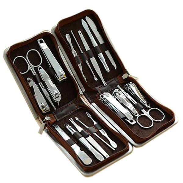 2018 New Manicure Tool Set Leather Case Zipper Bag Set of 9 Electroplated Nail Clipper Manicure Set