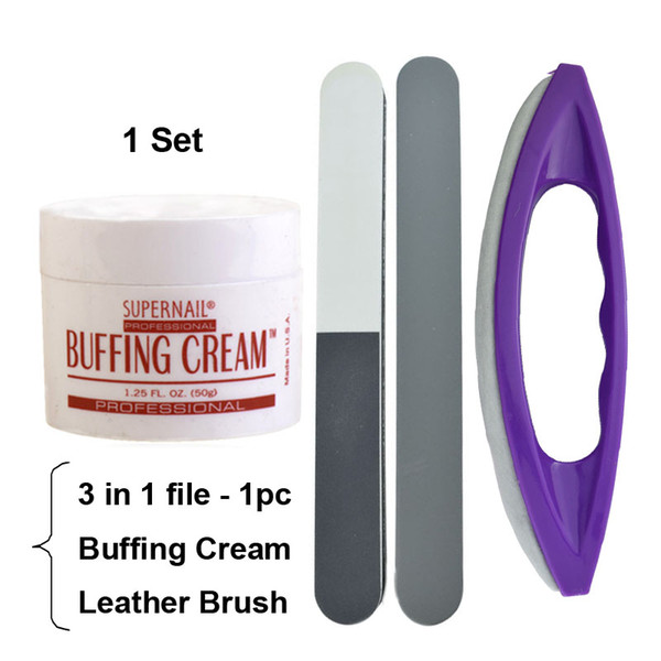 Wholesale- 1set Professional Nail Art Polishing Wax Buffing Cream 50g+Leather Buffer Brush+Foam File Manicure Tools Pink Wax Coat Luster