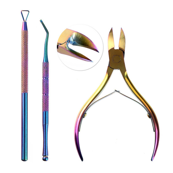 3pcs/set Dead Skin Scissors Nail Art UV Gel Polish Cuticle Removal Pusher Colored Titanium Manicure Multi Purpose Tools New Kit