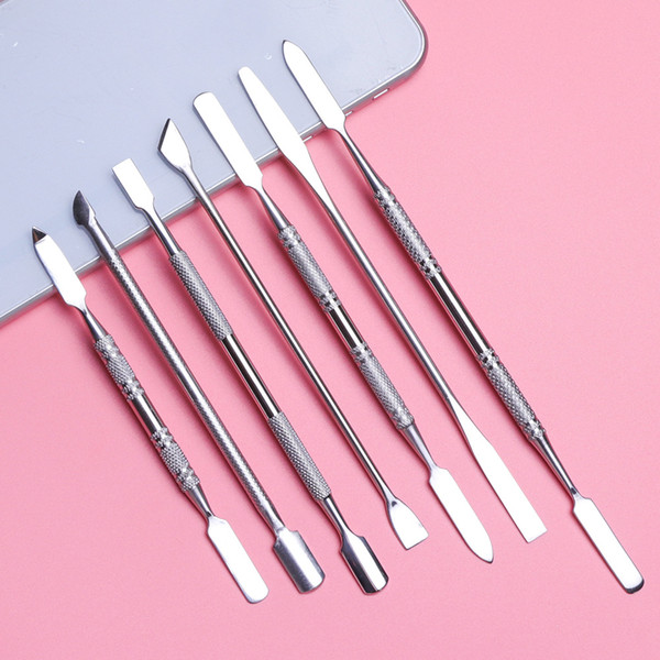 1pc 7 Type Stainless Cuticle Pusher Nail Art Poly Gel Stirring Polish Powder Blender Polygel Spatula Tone Rods Manicure Remover Tools New