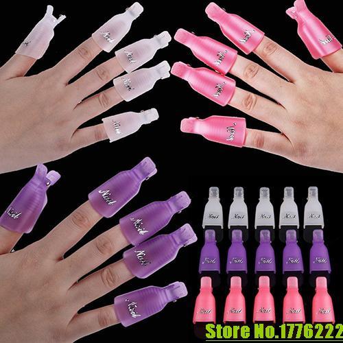 10Pcs/lot Plastic Acrylic Nail Art Soak Off Clip Cap UV Gel Polish Remover Wrap Tool