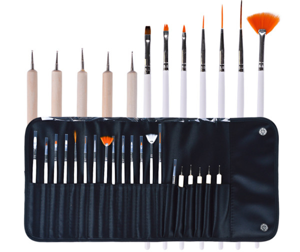 20pcs Nail Art Design pen Brushes Set Dotting Painting Drawing Polish Pen Tools Kit with leather bag