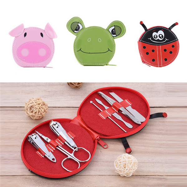 Hot 7pcs/Set Cute Animals Nail Art Manicure Set Nail Clipper Eyebrow Scissor Cliper Ear Spoon Double-headed Dead Skin Nipper Kit free shippi