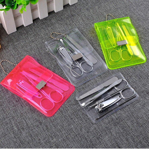 Wholesale- 5pcs Stainless Steel Nail Care Set Pedicure Scissors Tweezer Knife Ear Pick Utility Nail Clipper Kit Manicure Set