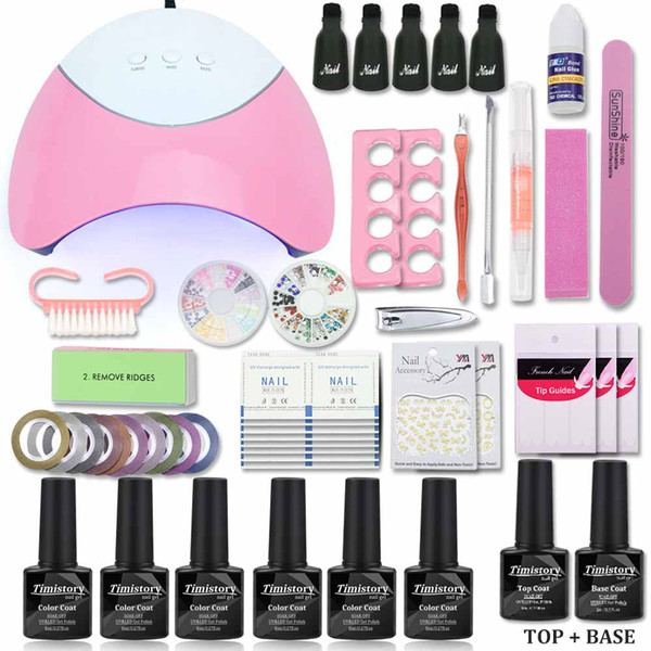 Timistory 36W UV Led Lamp Nail Set Gel Polish Manicure Kits with 6 Colors&Base Top Coat Set for Nail File Manicure Tools