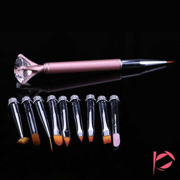 3 Color 10 In 1 Replaceable UV Gel Nail Brushes Set Liner Drawing Brush Gradient Painting Pen Cuticle Pusher Nail Art Tool Kit