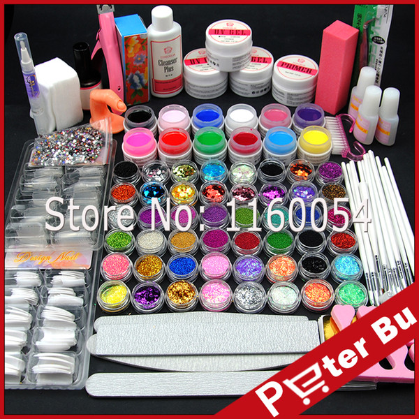 Wholesale- COSCELIA UV Gel Acrylic Powder Kit +12 Color Pure UV Gel Glitter Liquid UV Gel TopCoat Cleanser Primer Nail Art tools Set