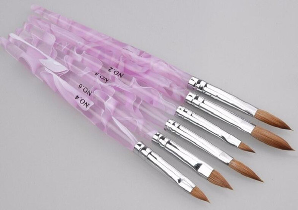 HOTSALE 6pcs/SET 2#/4#/6#/8#/10#12# Kolinsky Sable Brush Pen Acrylic Nail Art Builder Brush Design for acrylic nail brushes set