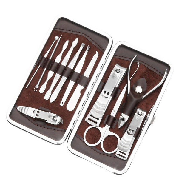 12pcs Nail Manicure Set Pedicure Scissor Tweezer Knife Ear Pick Utility Nail Clipper Kit ,Stainless Steel Nail Care Tool Set