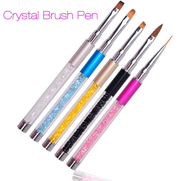 Nail Art Brush Pen Rhinestone Diamond Metal Acrylic Handle Carving Powder Gel Liquid Salon Liner Nail Brush With Cap