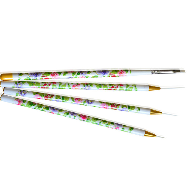 Tools Brushes 4pcs/lot Nail Art Brush Synthetic Fiber Head Flowers Pattern Handle Drawing Painting Stripe Manicure Nail Art Tools NC064