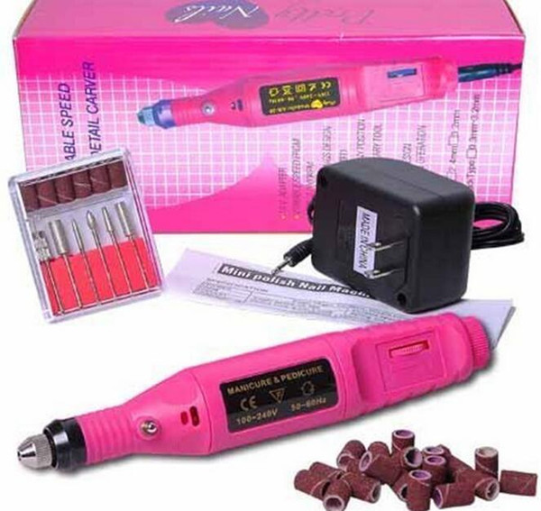 Electric Nail Drill Machine Art Salon Manicure File Polish Tool+6 Bits Pedicure 20000RPM (100V~240V) DHL Free JJD1925