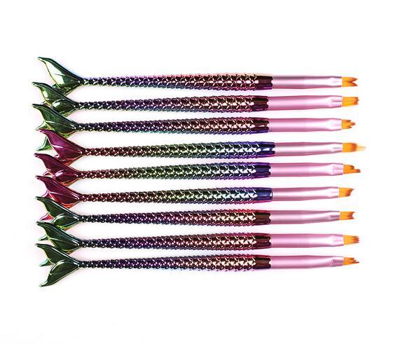 New Beauty 9 style Mermaid Honeycomb Handle Nail Art Acrylic UV Gel Extension Brush Flower Design Drawing Painting Pen Set