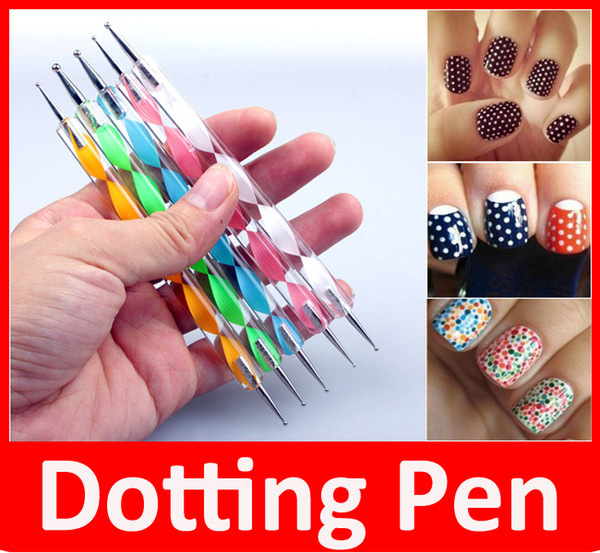 5PCS 2Way Marbleizing Dotting Manicure Tools Painting Pen Nail Art Paint 5PCS one set Free Shipping