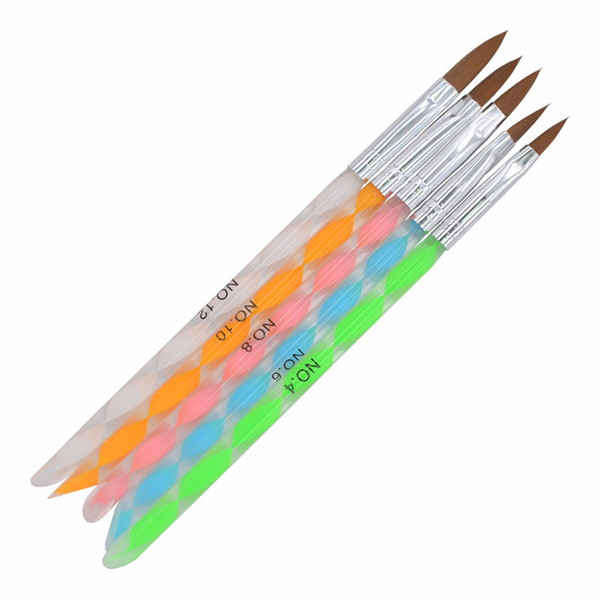 5Pcs Nail Art Brush Tools Set Acrylic UV Gel Builder Painting Drawing Brushes Pens Cuticle Pusher Tool Colorful