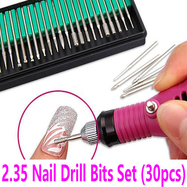 30pcs 1set Electric Drill Bits Set Power Drill Bits Toolkit Nail Electric Drills accessaries 2.35 Pedicure Manicure Carve File Emery Rod Kit