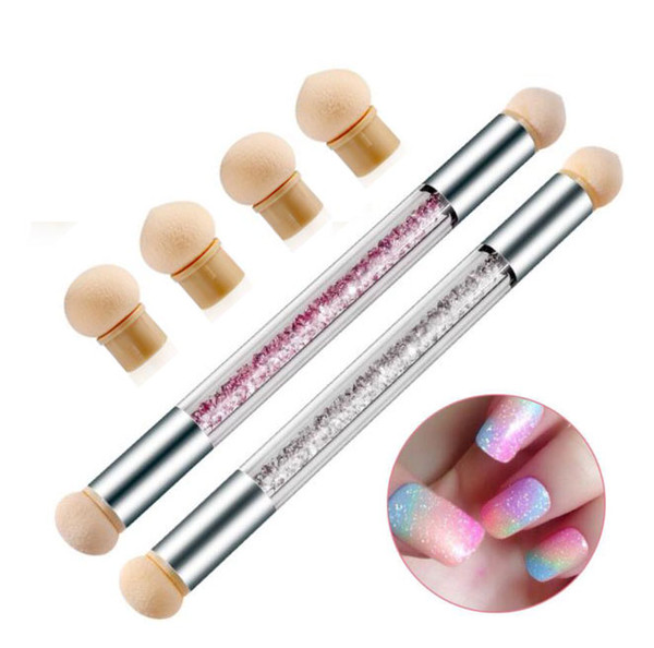 1Sets Glitter Powder Picking Dotting Gradient Pen Brush + 6 Sponge Nail Art Tools Double-ended Acrylic UV Gel Painting Pen