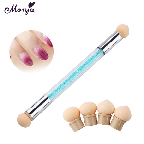 painting pen Monja Dual End Rhinestone Nail Art Gel Polish Gradient Brush+6 Sponge Head Transfer Stamping Blooming Painting Drawing Pen