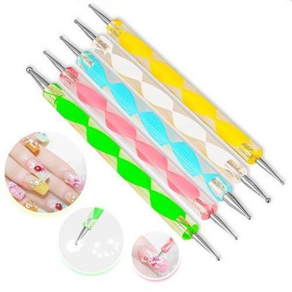 Makeup Nail Polish Flower Point Pen DIY Double Auger Drill Crystal Diamond Dotting Pens Nail Art Salon Tools 5pcs/set