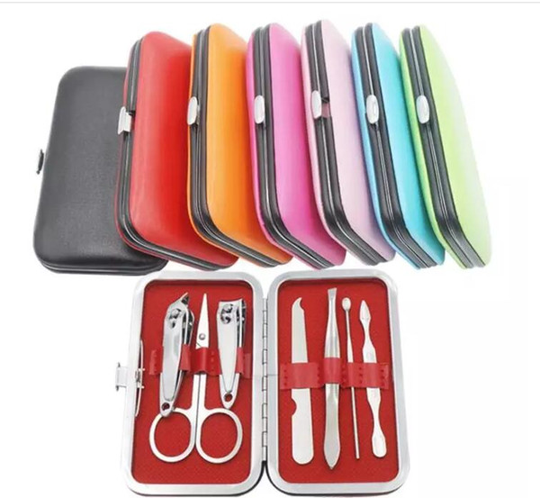 7 pcs Nail Clippers Kit Scissors Tweezer Knife Ear pick Utility Manicure Set Tools Random Colors