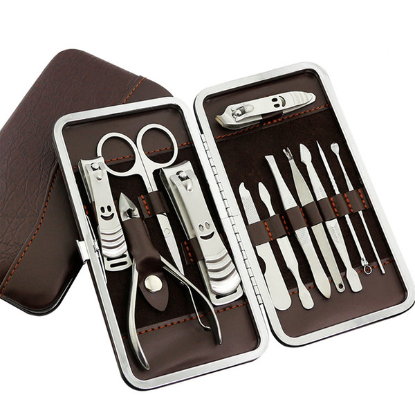 12PCS Manicure Set Stainless Steel Nail Clipper Pusher File Scissor Tweezers Nail Tools Set Kit