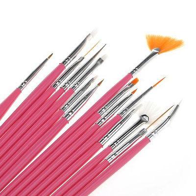 Pink 15Pcs Design DIY Acrylic Painting Tool UV Gel Pen Polish Nail Art Brush Set #R56