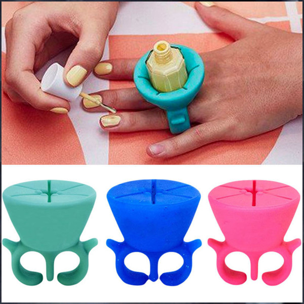 Soft Silicone Finger Wearable Nail Gel Polish Bottle Holder with ring Creative Nail Art Tools Polish Varnish Bottle Display Stand Holder