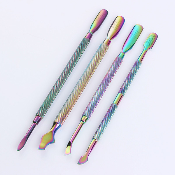 BORN PRETTY Dual-ended Chameleon Nail Cuticle Pusher Remover Rainbow Stainless Steel Manicure Nail Art Tool 4 Patterns