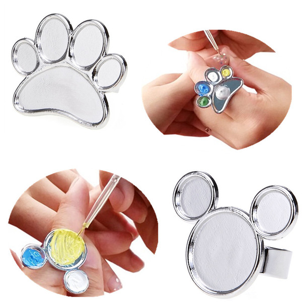 Mini Nail Art Metal Finger Ring Palette Mixing Acrylic gel polish Painting Drawing color paint dish glue Palettes tools