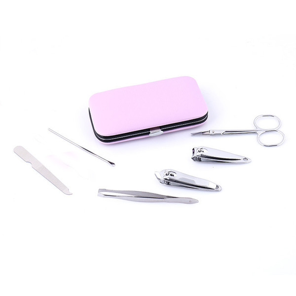 Wholesale 6 pcs Nail Clippers Kit Scissors Tweezer Knife Ear pick Utility Manicure Set Tools Random Colo