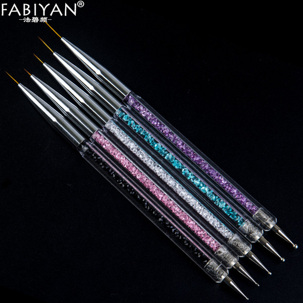 5 Size Nail Art Dotting Pen Acrylic Rhinestone Crystal 2 Way UV Gel Painting Manicure Tool Drawing Liner Flower Brush Decoration