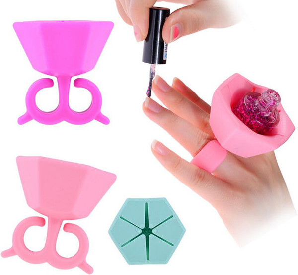 201 Soft Silicone Finger Wearable Nail Gel Polish Bottle Holder with Ring Creative Nail Art Tools Polish Varnish Bottle Display Stand Holder